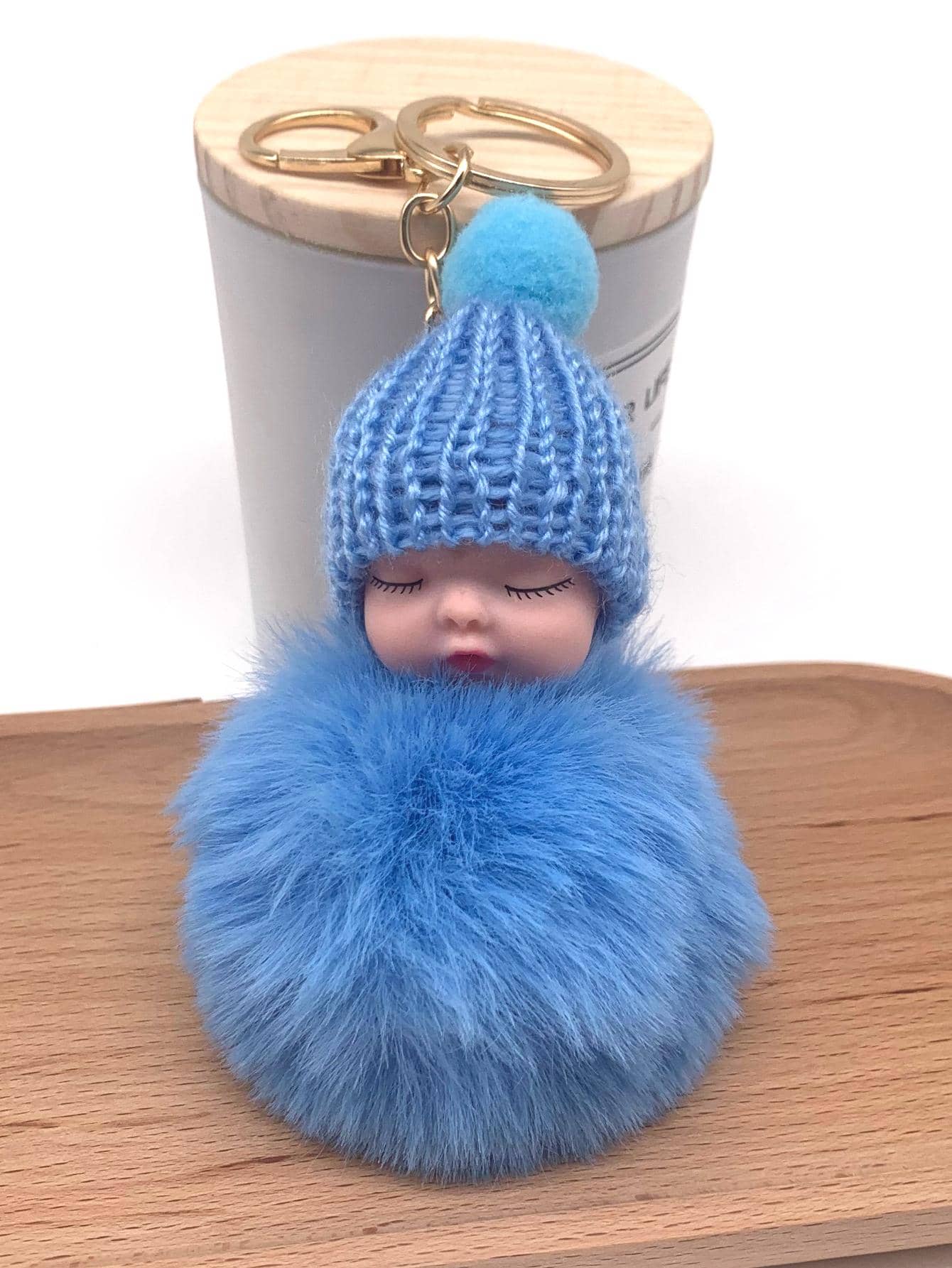 1 Phụ Nữ Búp Bê Em Bé & Pompom Charm Móc Khóa Dễ Thương Để Trang Trí Chìa Khóa - Màu xanh lam - Xem 1