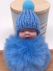 1 Phụ Nữ Búp Bê Em Bé & Pompom Charm Móc Khóa Dễ Thương Để Trang Trí Chìa Khóa - Màu xanh lam - Xem 2
