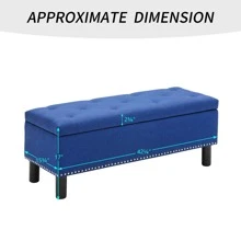 Ghế băng lưu trữ hình chữ nhật Fumahaus có viền đinh tán Ghế băng phòng ngủ bọc vải lanh hiện đại có ngăn lưu trữ Ghế băng để giày lối vào có nút thắt cho phòng khách Hành lang Quà tặng ngày lễ Tạ ơn Trang trí Giáng sinh - Màu xanh lam - Xem 9