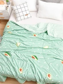 1pc Heart & Avocado Pattern Bedspread, Modern Fabric Soft Quilt For Bedroom - Multicolor - View 8