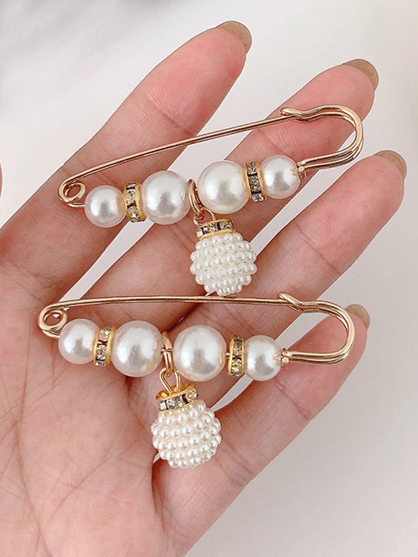 2pcs/Set Faux Pearl Decor Pin Design Brooch - Multicolor - View 1
