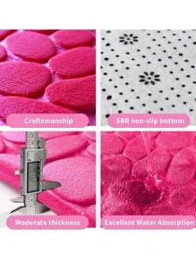 1入組石紋防滑沐浴現代滌綸浴室毯適用於家庭 - 玫紅色 - 查看 3