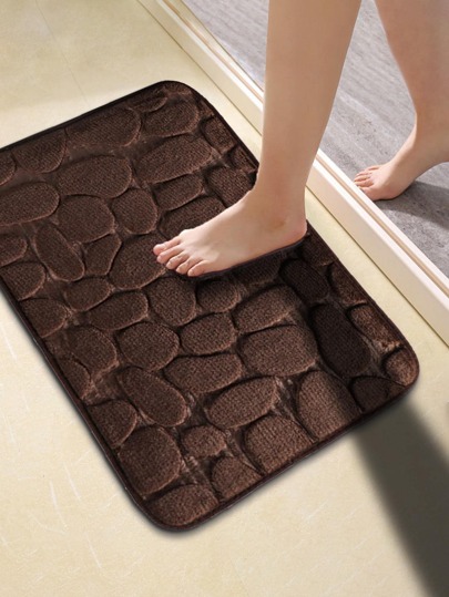 1pc Stone Pattern Anti-slip Bath Rug, Modern Polyester Bath Mat For Home