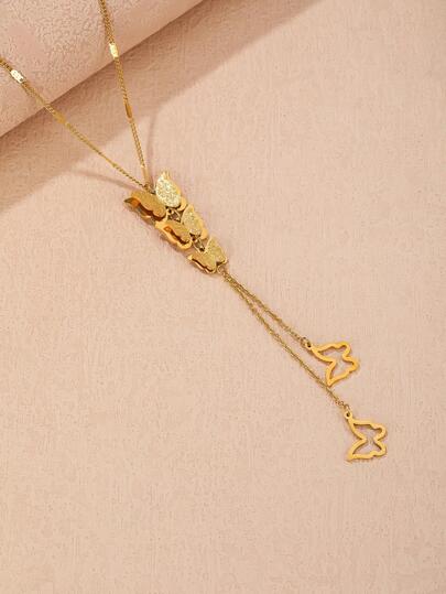 1pc Fashion Stainless Steel Butterfly Charm Y Lariat Necklace For Women For Gift