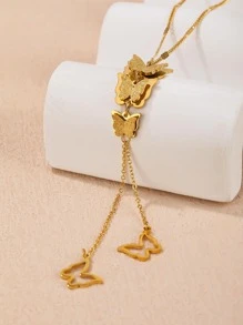1入組時尚不銹鋼蝴蝶墜飾Y字項鍊適合女士適用於禮品 - 金色 - 查看 2
