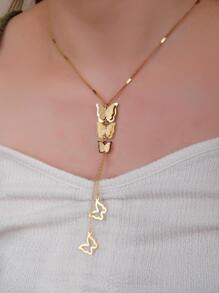 1入組時尚不銹鋼蝴蝶墜飾Y字項鍊適合女士適用於禮品 - 金色 - 查看 4