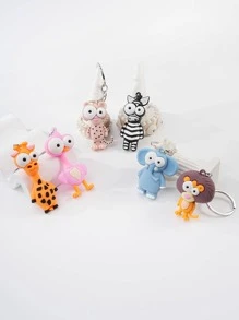 6入組卡通動物吊墜鑰匙圈 - 彩色 - 查看 3