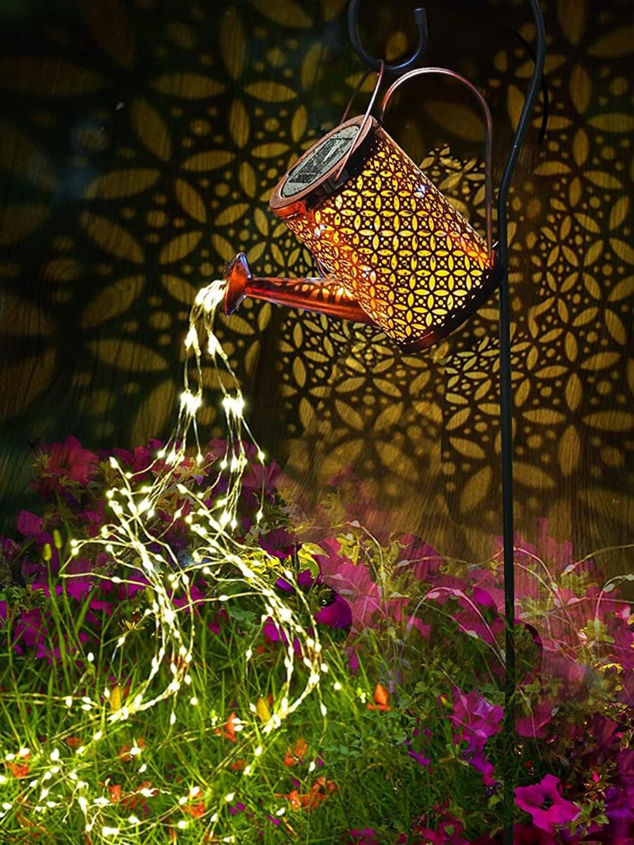 1 regadera solar con luces, grandes luces solares de cascada colgantes, impermeables, decoración de jardín al aire libre para patio, porche, césped, patio, paisaje, camino, patio, regalos de jardinería al aire libre para mamá/mujer