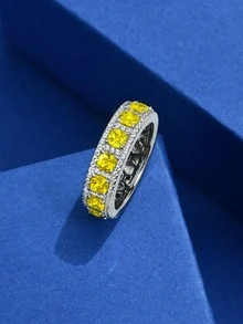 Cubic Zirconia Decor Sterling Silver Ring - Yellow - View 4