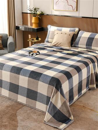 1pc Plaid Pattern Blanket, Modern Fabric Soft & Warm Blanket For Living Room & Bedroom, Home Decor