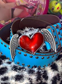 1pc Women Studded Decor Heart & Wing Buckle Y2K Belt For Party - Multicolor - View 1