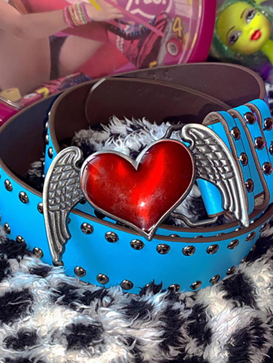 1pc Women Studded Decor Heart & Wing Buckle Y2K Belt For Party - Multicolor - View 1