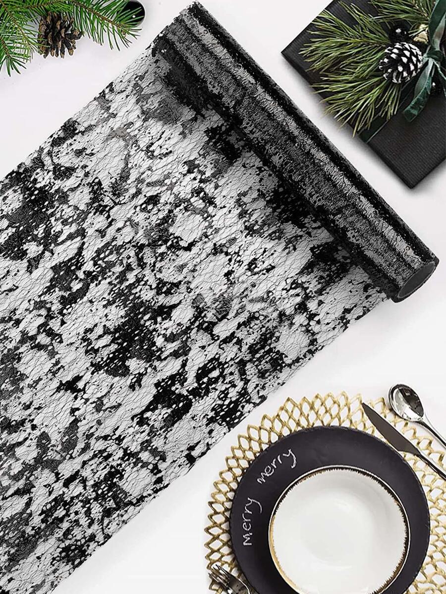 1入組黑色桌子現代纖維防滑廚房桌旗適用於派對 - 黑色 - 查看 1