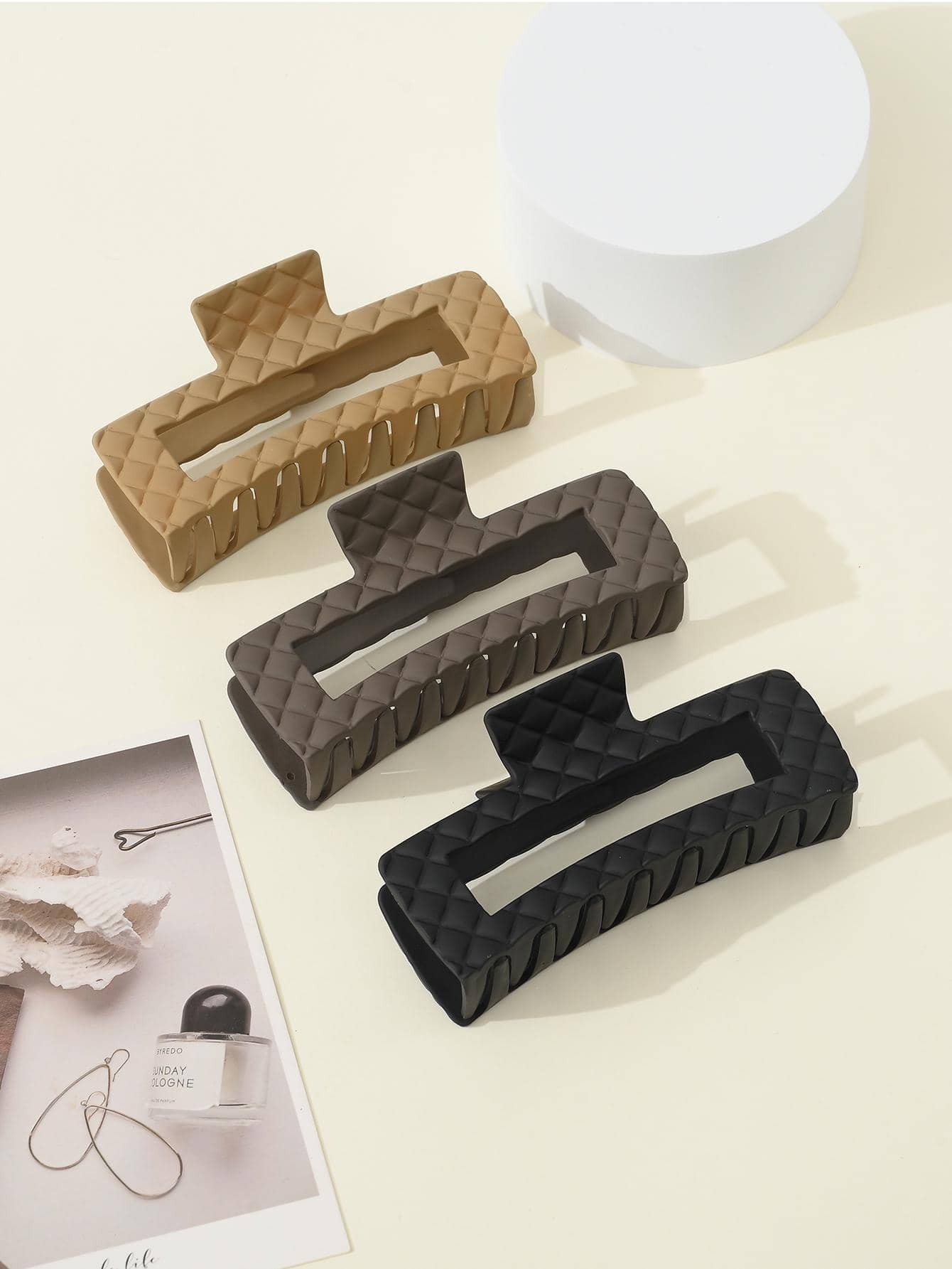 3入組女性素色方形設計休閒髮爪適用於日常生活 - 彩色 - 查看 1