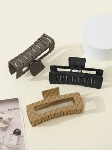 3入組女性素色方形設計休閒髮爪適用於日常生活 - 彩色 - 查看 3