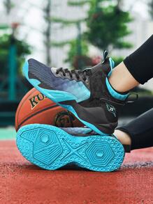 男士防滑撞色前綁帶籃球運動戶外運動鞋 - 藍色 - 查看 3