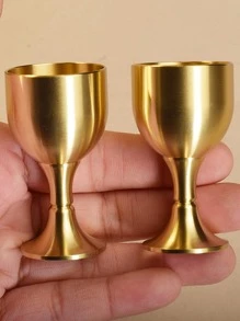 1pc Copper Cup, Vintage Gold Water Cup For Home - Yellow - View 2