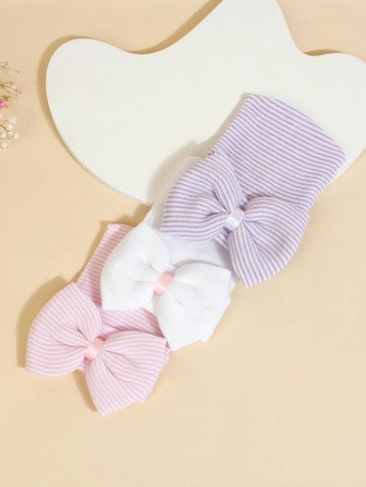 3pcs/Set Newborn Baby Hats, Striped Pattern With Bow Decor Cute Knitted Caps, Soft & Comfortable, Suitable For 0-3 Months Baby Boys And Girls