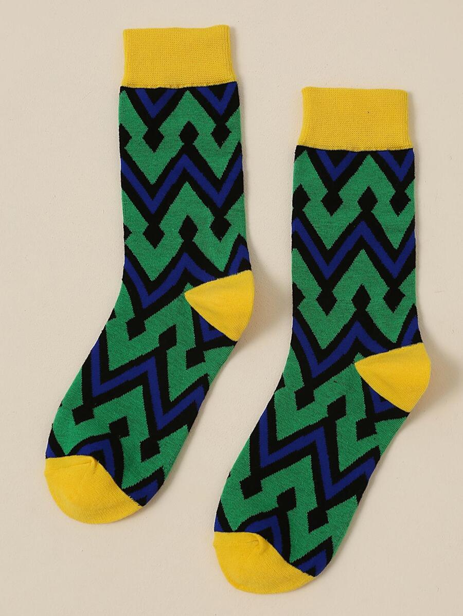 鋸齒圖案中筒襪 - 彩色 - 查看 1