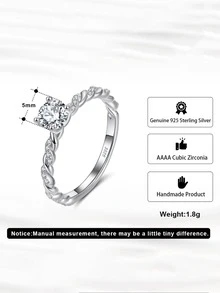 1 PC Real 925 Sterling Silver Zirconia Finger Ring Women Daily Wearing Jewelry Birthday Gift Wedding Engagement Propose Marriage Ring - Silver - View 7