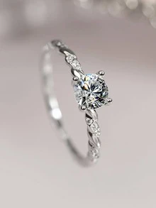 1 PC Real 925 Sterling Silver Zirconia Finger Ring Women Daily Wearing Jewelry Birthday Gift Wedding Engagement Propose Marriage Ring - Silver - View 3