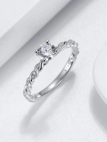 1 PC Real 925 Sterling Silver Zirconia Finger Ring Women Daily Wearing Jewelry Birthday Gift Wedding Engagement Propose Marriage Ring - Silver - View 2