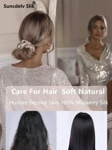 4条100%真丝发圈，2厘米，22姆米，防折防断，天然女士发饰，时尚休闲，适合健身、扎马尾等场合，弹性发圈 - 灰色 - 查看 2