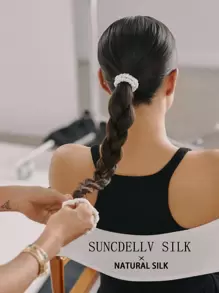 4条100%真丝发圈，2厘米，22姆米，防折防断，天然女士发饰，时尚休闲，适合健身、扎马尾等场合，弹性发圈 - 灰色 - 查看 4