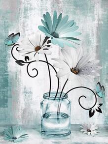 1set Plastic DIY Diamond Unframed Painting, Modern Floral Pattern DIY Diamond Painting Without Frame For Home - Beige - View 1