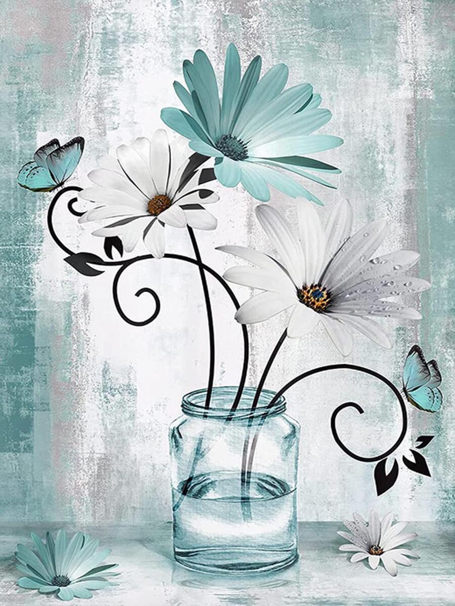 1set Plastic DIY Diamond Unframed Painting, Modern Floral Pattern DIY Diamond Painting Without Frame For Home - Beige - View 1