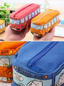 1入組公車形狀鉛筆現代便攜筆袋適用於學生 - 藍色 - 查看 2