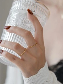 1入組時尚扭結純銀戒指適合女士日常裝飾 - 金黃色 - 查看 6