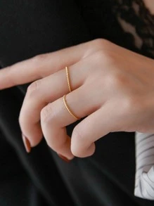 1入組時尚扭結純銀戒指適合女士日常裝飾 - 金黃色 - 查看 3