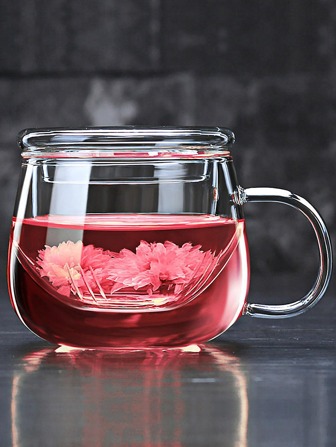 OFEIS 1pc Clear Glass Cup - Drinking Glass With Lid And Handle - 12oz Milk Glasses Can Be Heated By Microwave Oven, Tea Glass, Coffee Cups Back To School