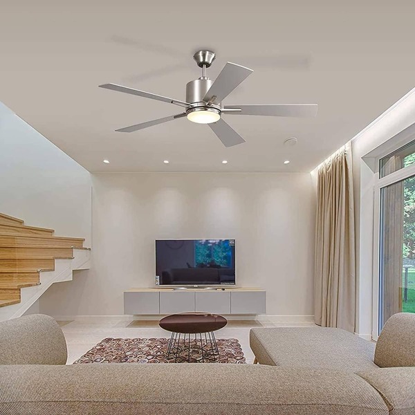 Ceiling Fan with Lights Remote Control, 52Inch, Brushed Nickel, 5 Blades, Dimmable