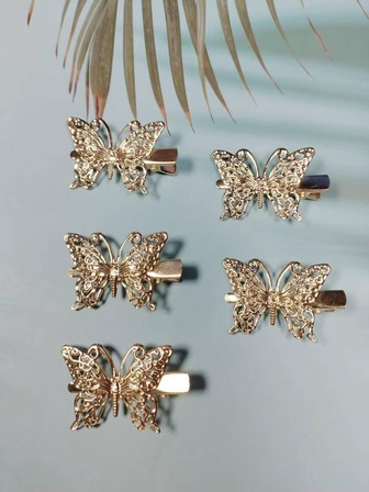 5入組女性蝴蝶裝飾時尚鴨嘴夾