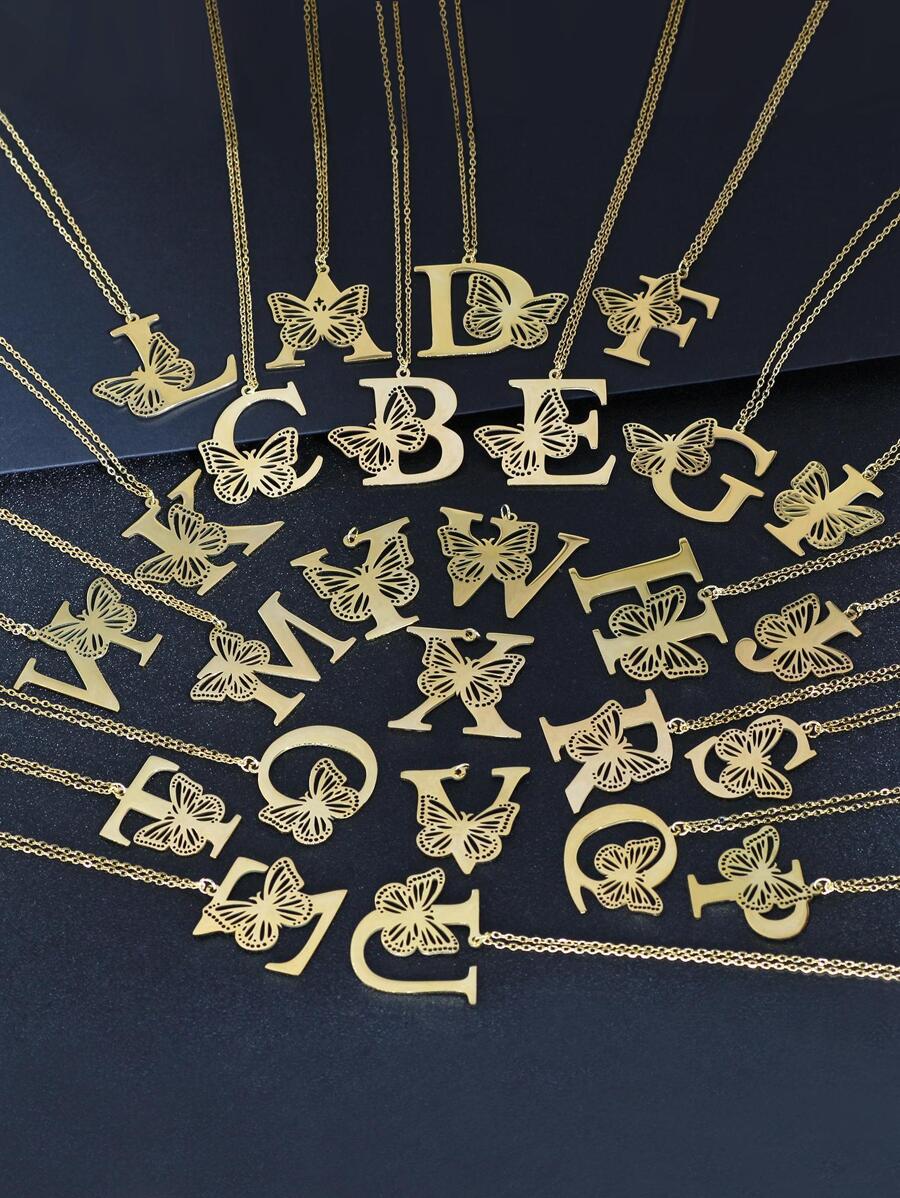 1 vòng cổ trang trí chữ & bướm để trang trí hàng ngày cho vẻ ngoài sành điệu - Vàng - Xem 1