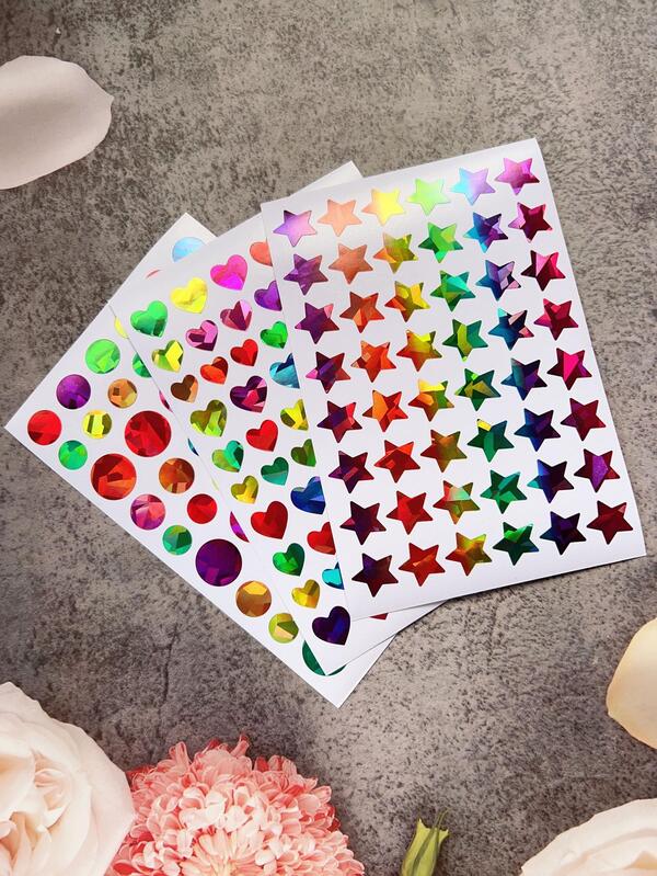 3pcs/Set Laser Holographic Confetti Star, Heart, Round Stickers, Tear-Resistant For DIY Scrapbooking, Diary, Phone Decor
