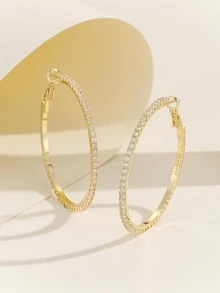 1pair Glamorous Rhinestone Decor Hoop Earrings For Women For Daily Decoration - Yellow Gold - View 3