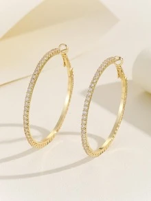 1pair Glamorous Rhinestone Decor Hoop Earrings For Women For Daily Decoration - Yellow Gold - View 2
