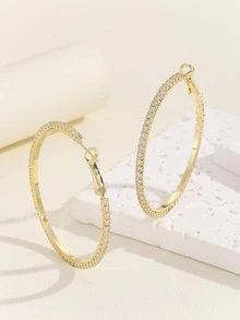 1pair Glamorous Rhinestone Decor Hoop Earrings For Women For Daily Decoration - Yellow Gold - View 4