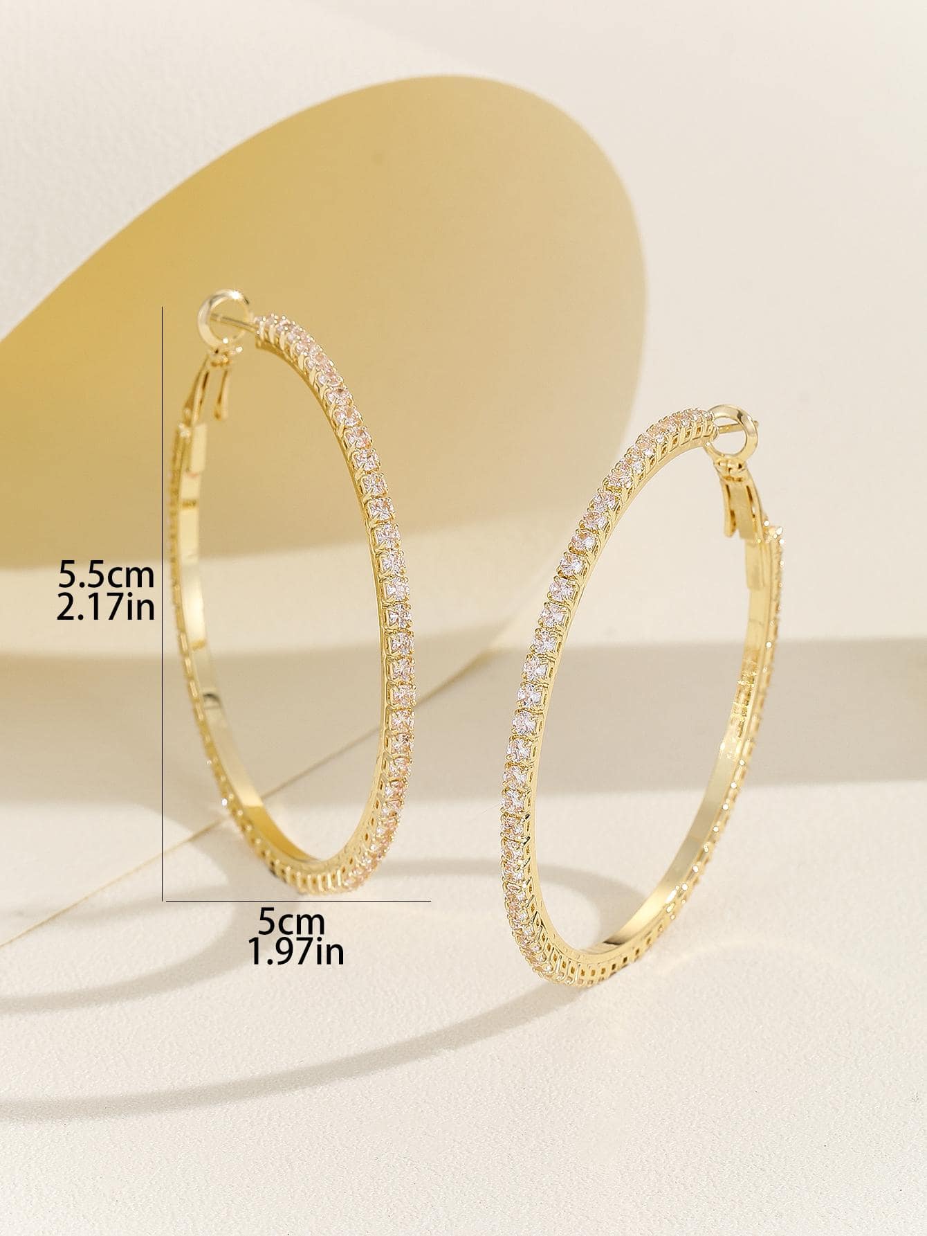 1pair Glamorous Rhinestone Decor Hoop Earrings For Women For Daily Decoration - Yellow Gold - View 1