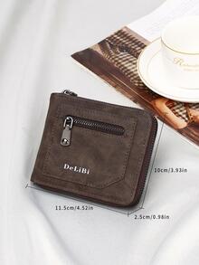 DE LI BI PU皮革短皮夾字母圖案拉鍊 - 咖啡棕 - 查看 6