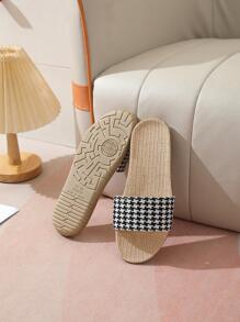 度假臥室拖鞋適用於千鳥格圖案單帶家居拖鞋 - 黑與白 - 查看 7