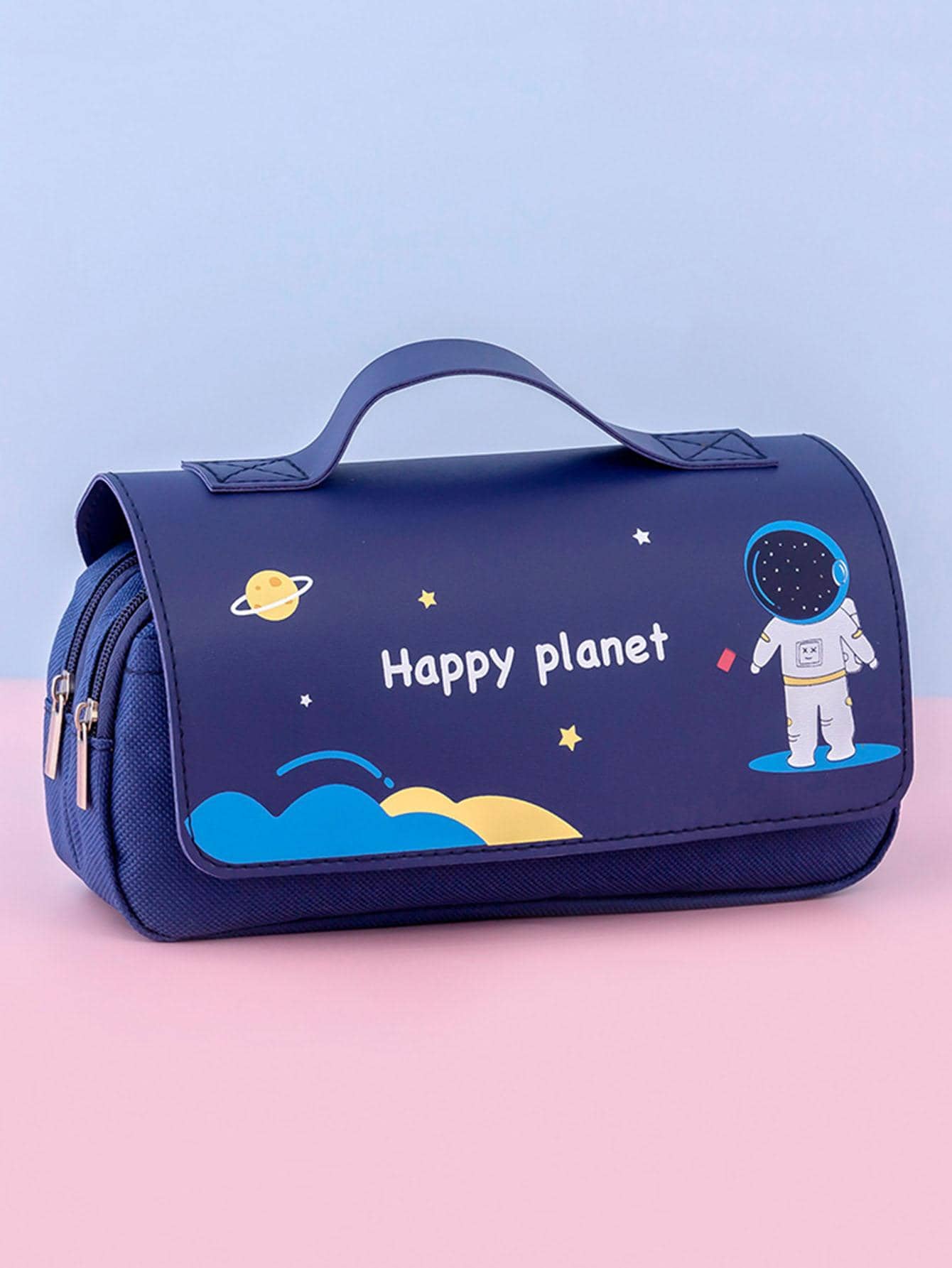 1pc Astronaut & Slogan Graphic Pencil Bag, Modern Portable Pencil Bag For Student