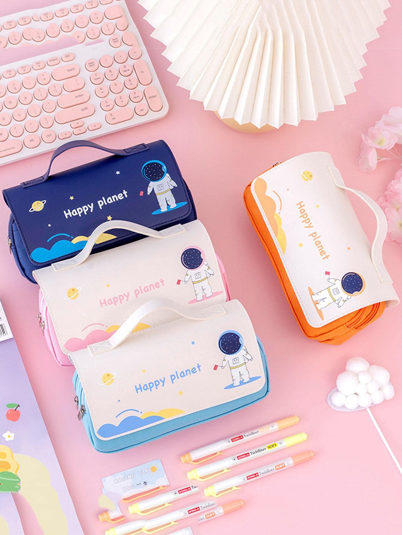 1pc Astronaut & Slogan Graphic Pencil Bag, Modern Portable Pencil Bag For Student