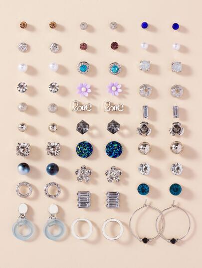 1件套時尚水鑽和花朵裝飾耳環適合女士日常裝飾