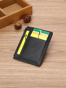 1 chiếc Ví đựng thẻ bằng chất liệu PU có khóa kéo, Bao đựng thẻ PU phong cách doanh nhân tối giản, Ví đựng thẻ tín dụng, Ví đựng tiền xu - màu đen - Xem 3