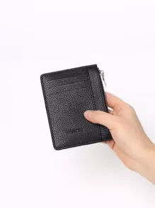 1 chiếc Ví đựng thẻ bằng chất liệu PU có khóa kéo, Bao đựng thẻ PU phong cách doanh nhân tối giản, Ví đựng thẻ tín dụng, Ví đựng tiền xu - màu đen - Xem 6