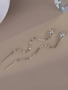 ELSEDES 1對時尚立體氧化鋯花裝飾純銀穿線耳環，適用於女性日常裝扮、婚禮訂婚新娘珠寶飾品、度假 - 銀色 - 查看 5